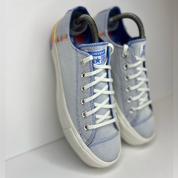 Women's Converse Chuck Taylor All Star Lift Ox Low Rainbow-Ozone Blu 564993C 8 - Picture 4 of 16
